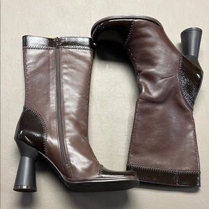 Women’s Dark Brown Mid-Calf Heeled Boots with Sculpted Heel